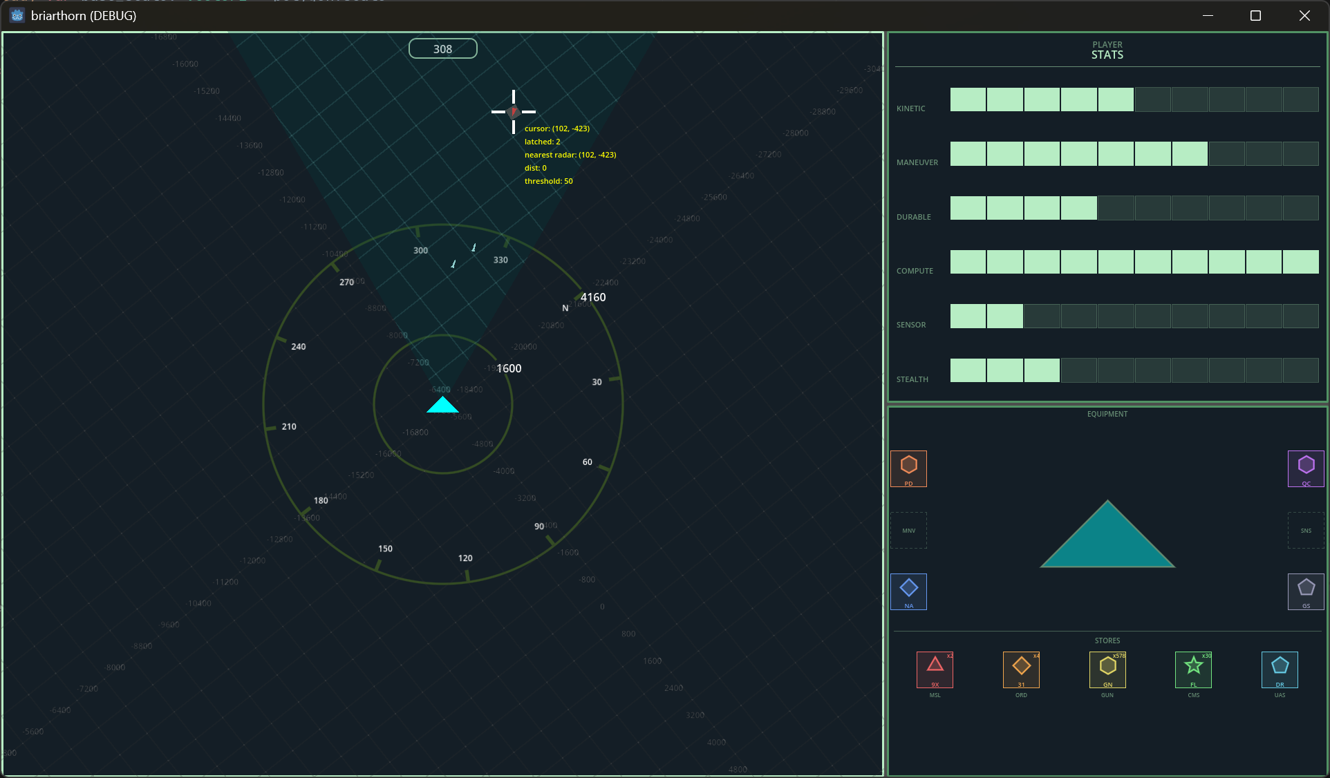 Briarthorn in-game radar HUD with player stats and equipment loadout panels